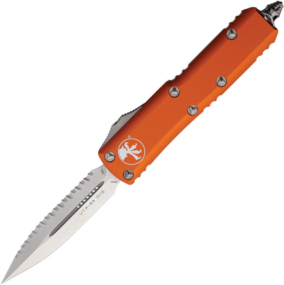 Microtech Automatic UTX-85 OTF Knife Orange Aluminum Top Serrated Double Edge Blade 23212OR
