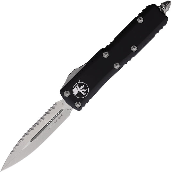 Microtech Automatic UTX-85 OTF Knife Black Aluminum Top Serrated Double Edge Blade 23212