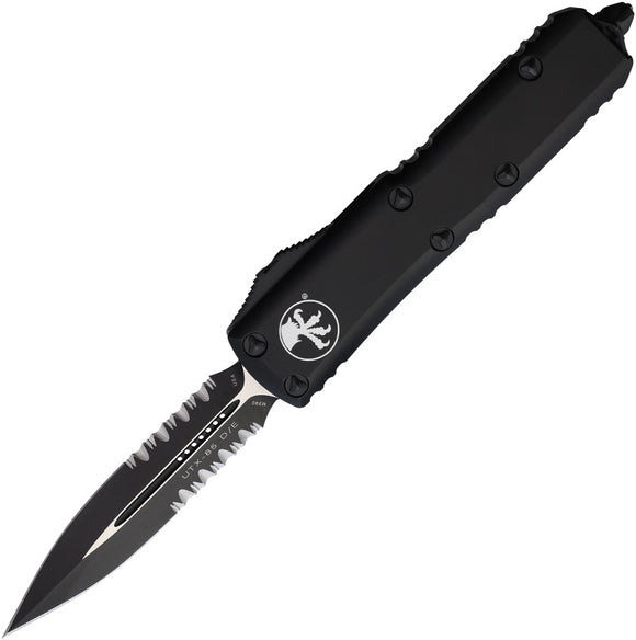 Microtech Automatic UTX-85 OTF Knife Black Aluminum Serrated Double Edge Blade 2322T