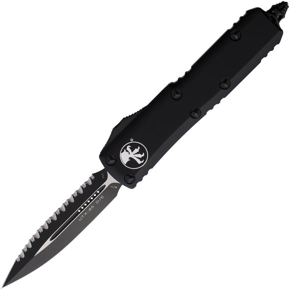 Microtech Automatic UTX-85 OTF Knife Black Aluminum Top Serrated Double Edge Blade 2323T