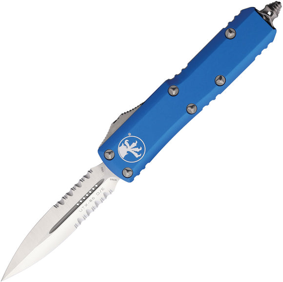 Microtech Automatic UTX-85 OTF Knife Blue Aluminum Serrated Double Edge Blade 2325BL