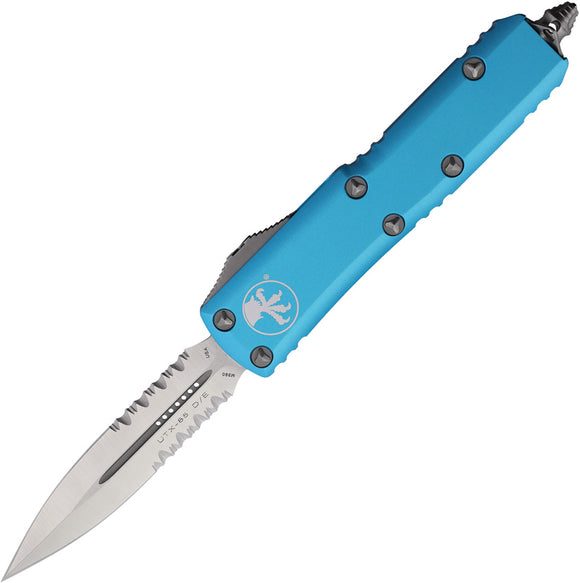 Microtech Automatic UTX-85 OTF Knife Turquoise Aluminum Satin Serrated Double Edge Blade 2325TQ
