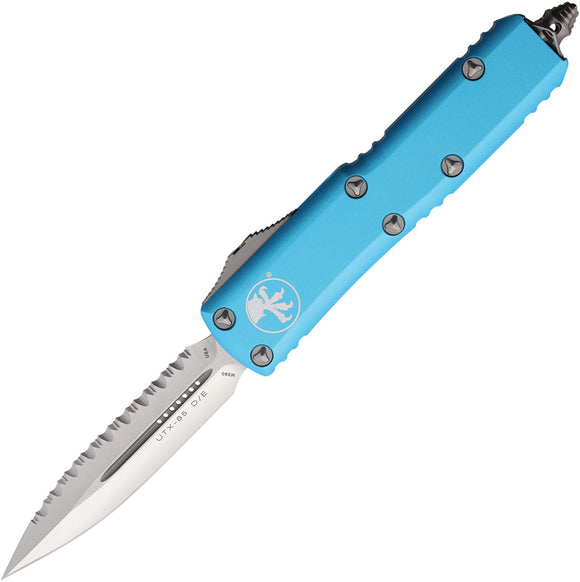 Microtech Automatic UTX-85 OTF Knife Turquoise Aluminum Top Serrated Double Edge Blade 2326TQ
