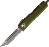 Microtech Automatic UTX-85 OTF Knife OD Green Aluminum Apocalyptic Partially Serrated Blade 23311APOD