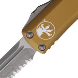 Microtech Automatic UTX-85 OTF Knife Tan Aluminum Apocalyptic Partially Serrated Blade 23311APTA