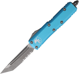 Microtech Automatic UTX-85 OTF Knife Turquoise Aluminum Apocalyptic Partially Serrated Blade 23311APTQ