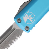 Microtech Automatic UTX-85 OTF Knife Turquoise Aluminum Apocalyptic Partially Serrated Blade 23311APTQ