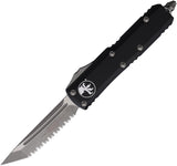 Microtech Automatic UTX-85 OTF Knife Black Aluminum Apocalyptic Serrated Blade 23312AP