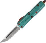 Microtech Automatic UTX-85 OTF Knife Bounty Hunter Teal Aluminum Apocalyptic Serrated Tanto Blade 23312BH