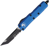 Microtech Automatic UTX-85 OTF Knife Blue Aluminum Two-Tone Serrated Tanto Blade 2332BL