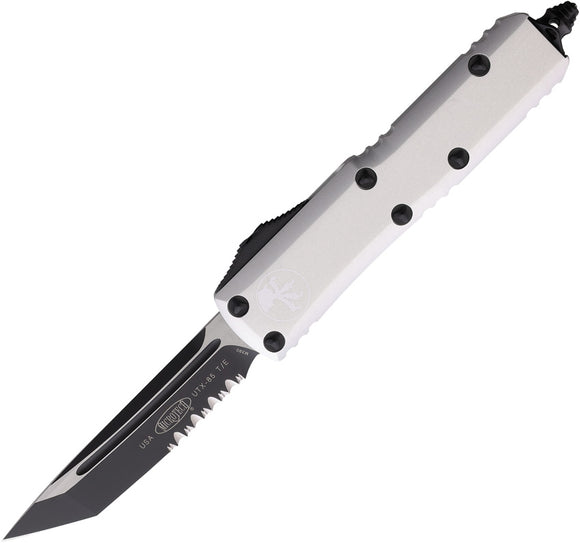 Microtech Automatic UTX-85 OTF Knife Clear Aluminum Partially Serrated Tanto Blade 2332CR