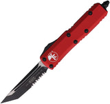 Microtech Automatic UTX-85 OTF Knife Red Aluminum Two-Tone Partially Serrated Tanto Blade 2332RD