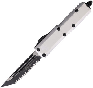 Microtech Automatic UTX-85 OTF Knife Clear Aluminum Serrated Tanto Blade 2333CR