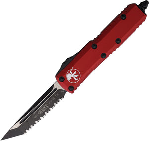 Microtech Automatic UTX-85 OTF Knife Red Aluminum Serrated Two-Tone Tanto Blade 2333RD