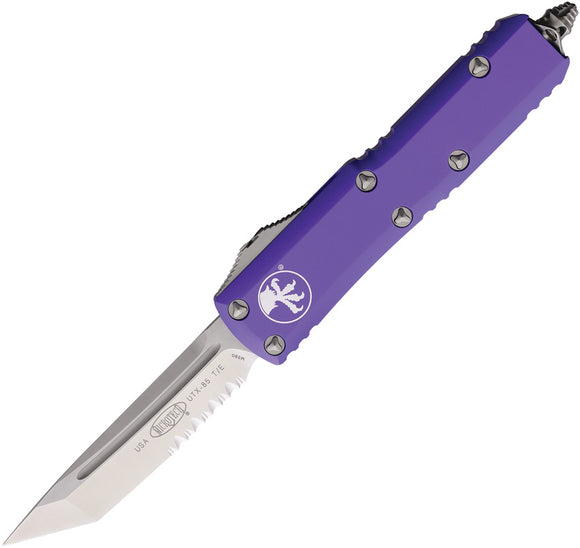 Microtech Automatic UTX-85 OTF Knife Purple Aluminum Partially Serrated Tanto Blade 2335PU