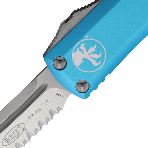 Microtech Automatic UTX-85 OTF Knife Turquoise Aluminum Partially Serrated Tanto Blade 2335TQ