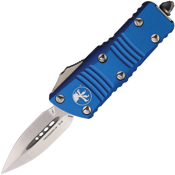 Microtech Automatic Mini Troodon OTF Knife Blue Aluminum Double Edge Dagger Blade 23810BL