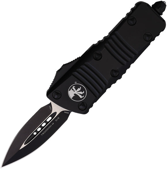 Microtech Automatic Mini Troodon OTF Knife Black Aluminum Black Double Edge Dagger Blade 2381T