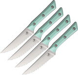 Microtech Steak Caribbean Blue G10 Bohler M390MK Serrated Fixed Blade Kitchen 4pc Knife Set 360012SETCA