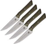 Microtech Steak OD Green G10 Bohler M390MK Serrated Fixed Blade Kitchen 4pc Knife Set 360012SETOD
