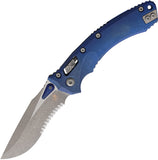 Microtech Amphibian Marfione Ram-Lok Antique Blue Titanium Folding Apocalyptic M390MK Serrated Knife 58119