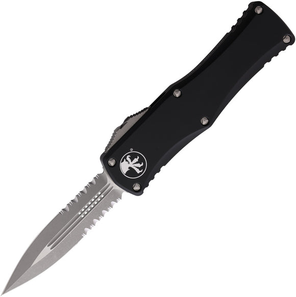 Microtech Automatic Hera OTF Knife Black Aluminum Apocalyptic Serrated Double Edge Blade 70211AP