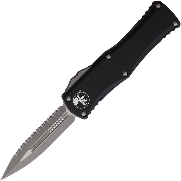 Microtech Automatic Hera OTF Knife Black Aluminum Apocalyptic Top Serrated Double Edge Blade 70212AP