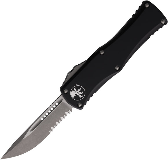 Microtech Automatic Hera OTF Knife Black Aluminum Apocalyptic Partially Serrated Blade 70311AP