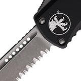 Microtech Automatic Hera OTF Knife Black Aluminum Apocalyptic Partially Serrated Blade 70311AP