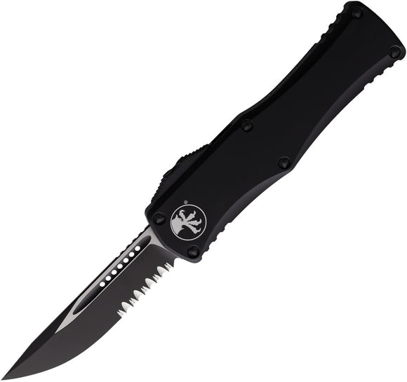 Microtech Automatic Hera OTF Knife Black Aluminum Partially Serrated Blade 7032T