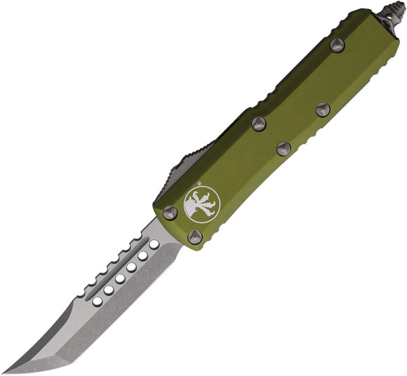 Microtech Automatic UTX-85 Hellhound OTF Knife OD Green Aluminum Apocalyptic Tanto Blade 71910APODS