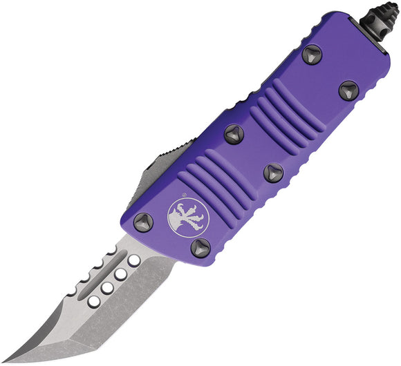 Microtech Automatic Mini Troodon OTF Knife Purple Aluminum Apocalyptic Hellhound Blade 81910APPUS