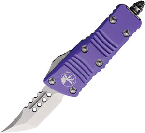 Microtech Automatic Mini Troodon OTF Knife Purple Aluminum Hellhound Tanto Blade 81910PUS