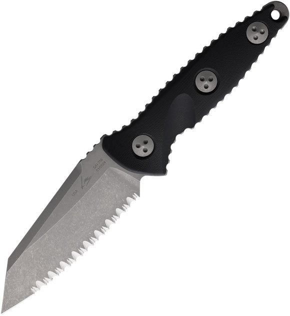 Microtech Socom Alpha Mini Warcom Carbon Fiber Apocalyptic Serrated Fixed Blade Knife 93M12AP
