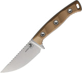 Microtech Akris Dark Earth G10 Stonewash Bohler M390MK Fixed Blade Knife w/ Black Leather Sheath 9510DE2