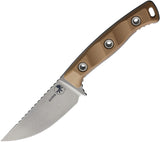 Microtech Akris Dark Earth G10 Stonewash Bohler M390MK Fixed Blade Knife w/ Brown Leather Sheath 9510DE3