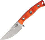 Microtech Akris Ember Orange G10 Stonewash Bohler M390MK Fixed Blade Knife w/ Black Leather Sheath 9510EM2
