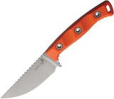 Microtech Akris Ember Orange G10 Stonewash Bohler M390MK Fixed Blade Knife w/ Brown Leather Sheath 9510EM3