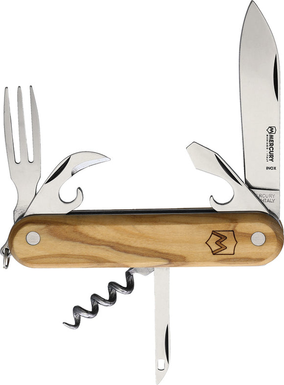 Mercury Multi-Purpose Pocket Knife Olive Wood Handle Folding Stainless 9136LC
