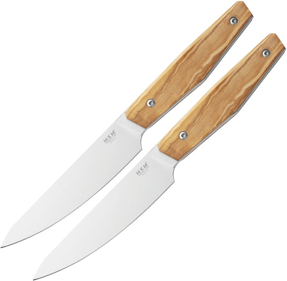 MKM-Maniago Knife Makers Prima Steak Olive Wood Fixed Blade Kitchen Knife 2pc Set PRST2O