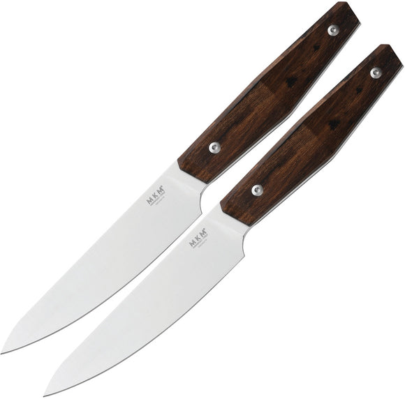 MKM-Maniago Knife Makers Prima Steak Ziricote Wood Fixed Blade Kitchen Knife 2pc Set PRST2Z