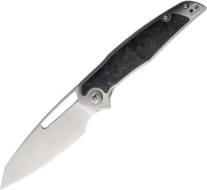 Mallery Designs Phorus V2 Linerlock Titanium & Blue Carbon Fiber Folding S90V Knife DDL01BP