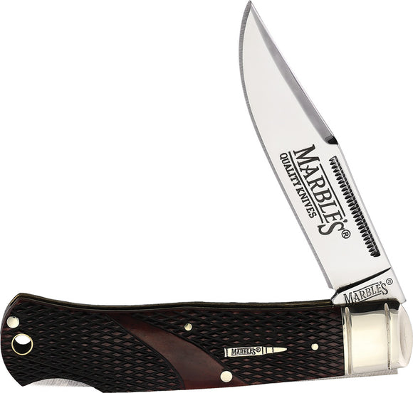 Marbles Lockback Brown Checkered Folding Stainless Steel Pocket Knife 677