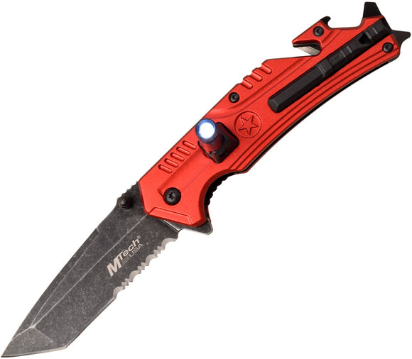 MTech Linerlock A/O Red Aluminum Folding Stainless Steel Pocket Knife A1114RD