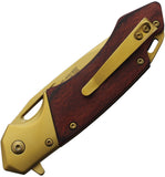 Mtech Linerlock A/O Brown Wood Folding Stainless Steel Pocket Knife A2019GD
