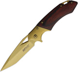 Mtech Linerlock A/O Brown Wood Folding Stainless Steel Pocket Knife A2019GD