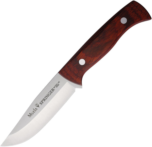 Muela Springer Brown Wood Nitro-42 Steel Fixed Blade Knife w/ Leather Sheath 98484