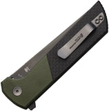 North Mountain Blades Chop 2 Button Lock Carbon Fiber & Green Aluminum Folding SLD-MAGIC Knife 2407SGCFD