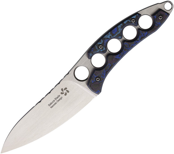 North Mountain Blades Shura Blue & Black Carbon Fiber ZDP-189 Fixed Blade Knife SHURABL