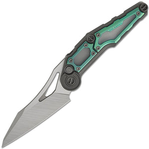 NOC Knives MT-32 Button Lock Gray & Green Titanium Folding Bohler M390 Knife MT3210